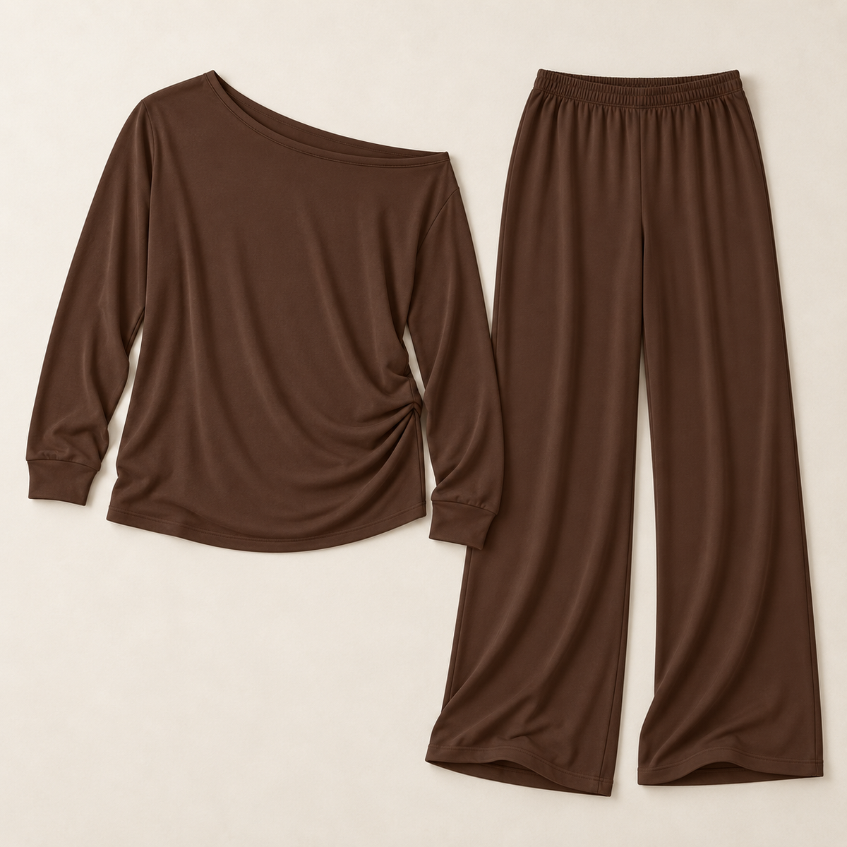 Women’s Off-Shoulder Long Sleeve Top & Wide-Leg Pants Set