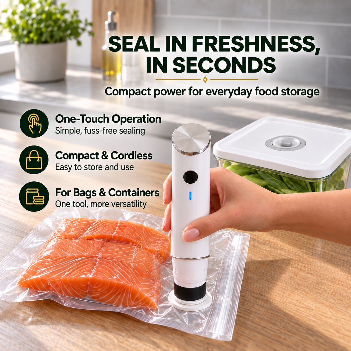 VacSeal™ Portable Vacuum Food Sealer Bundle | Keeps Food Fresh 5x Longer