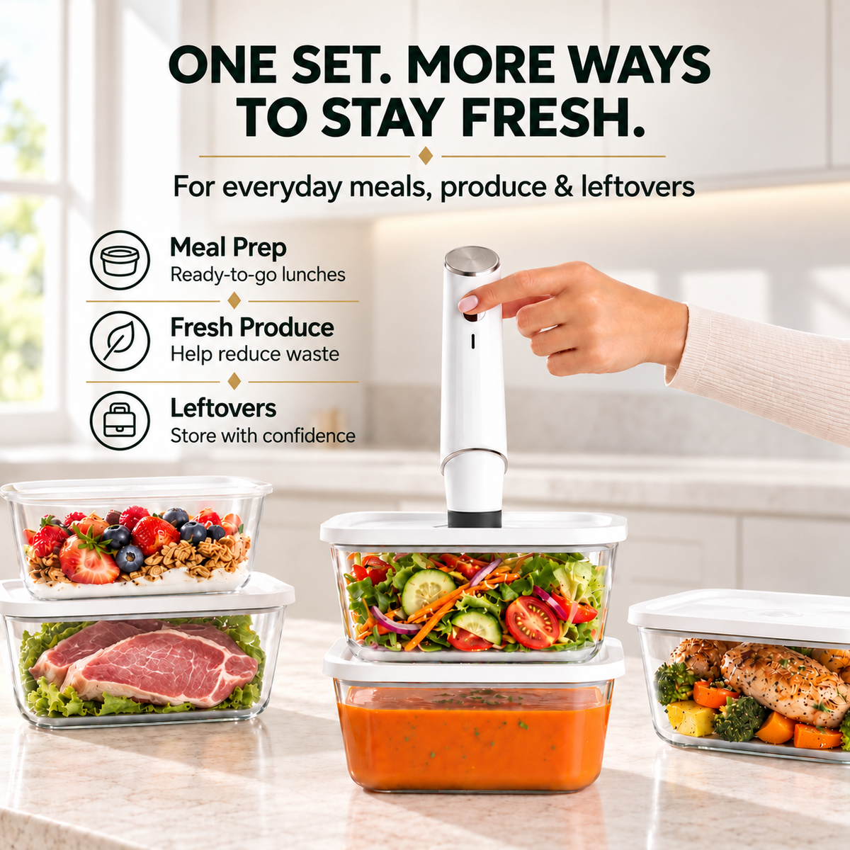VacSeal™ Portable Vacuum Food Sealer Bundle | Keeps Food Fresh 5x Longer