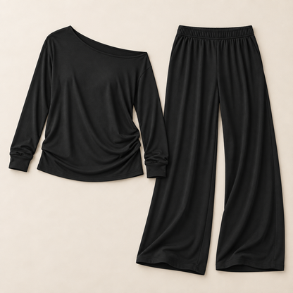 Women’s Off-Shoulder Long Sleeve Top & Wide-Leg Pants Set