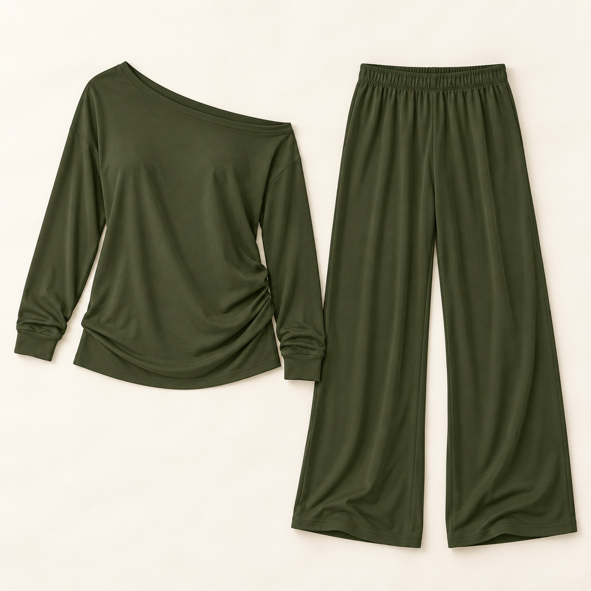 Women’s Off-Shoulder Long Sleeve Top & Wide-Leg Pants Set