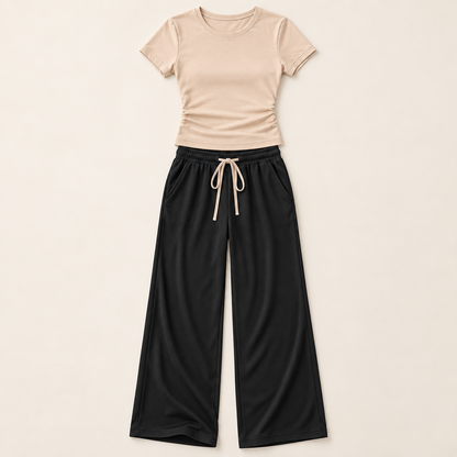 Women’s Two-Piece Short Sleeve Top & Wide-Leg Pants Set