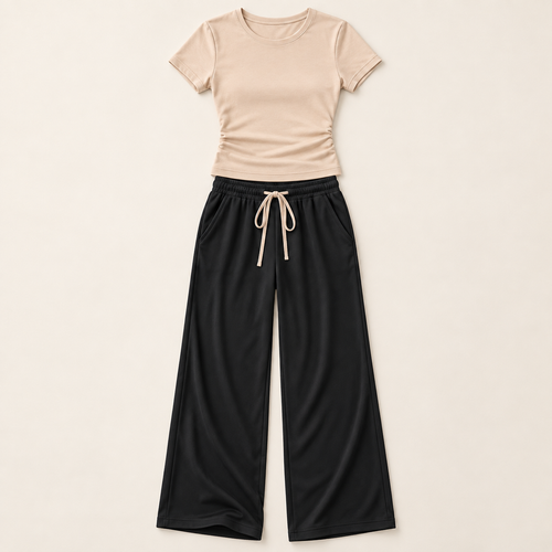 Women’s Two-Piece Short Sleeve Top & Wide-Leg Pants Set