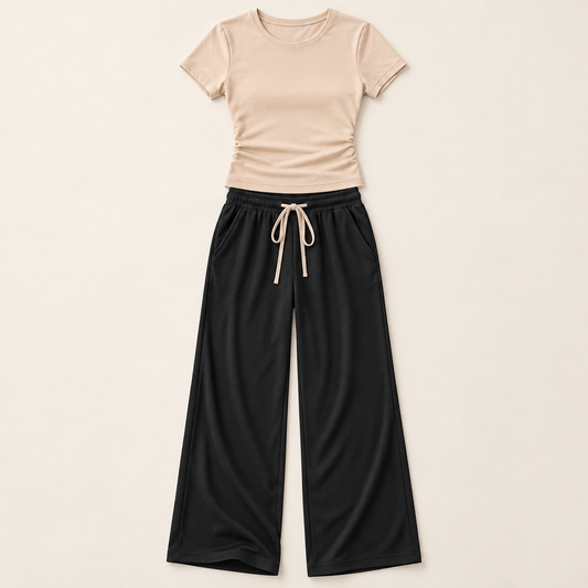 Women’s Two-Piece Short Sleeve Top & Wide-Leg Pants Set
