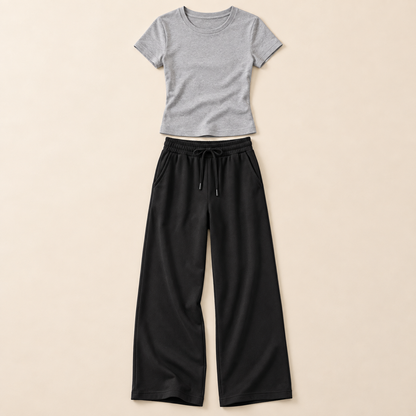 Women’s Two-Piece Short Sleeve Top & Wide-Leg Pants Set
