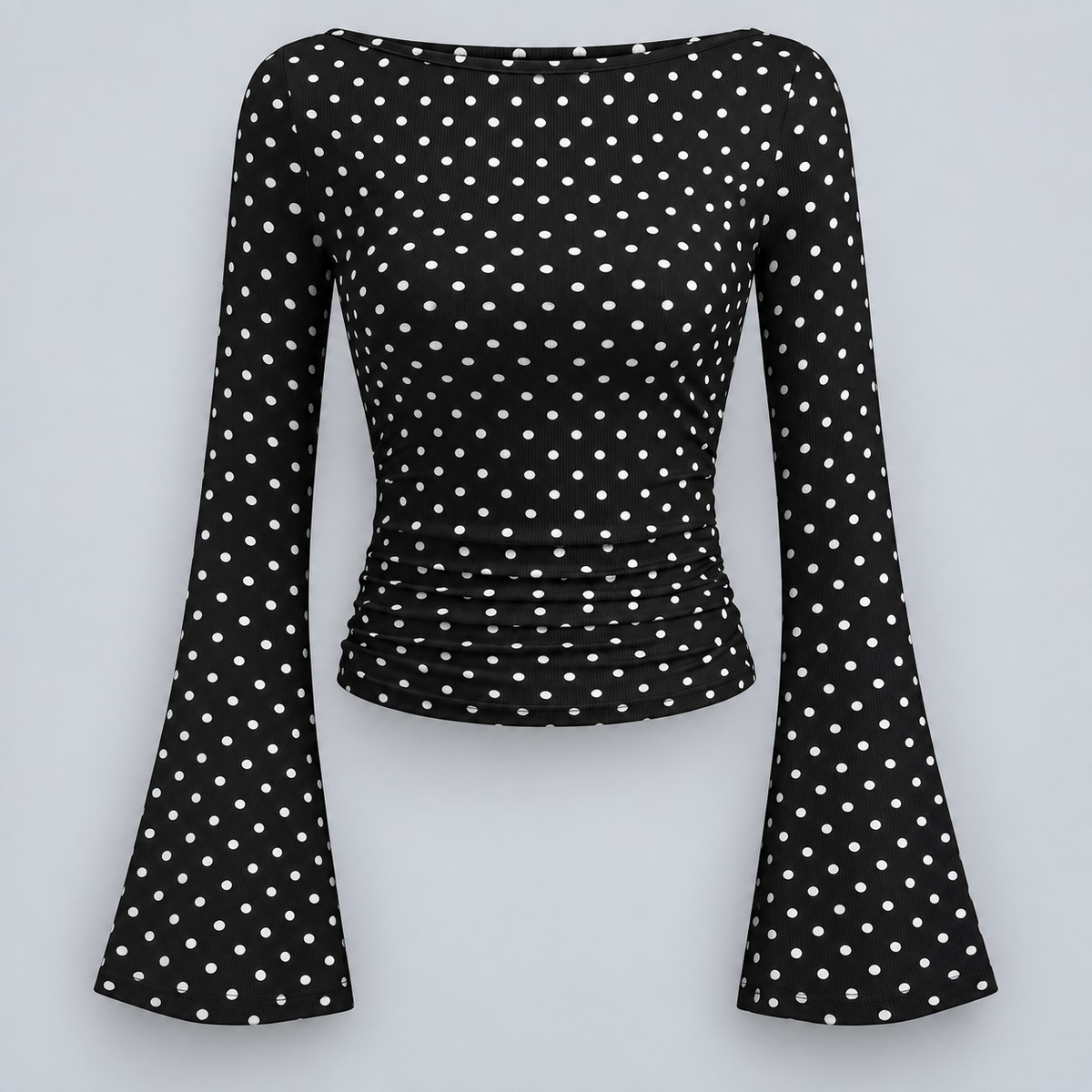 Women's Boat Neck Ruched Bell Sleeve Top