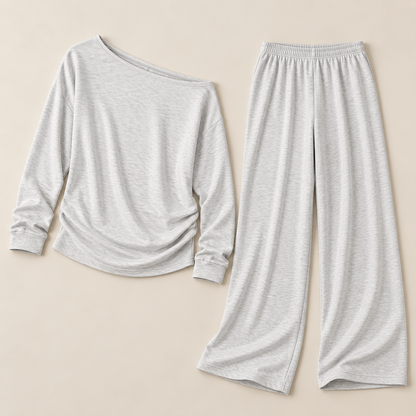 Women’s Off-Shoulder Long Sleeve Top & Wide-Leg Pants Set