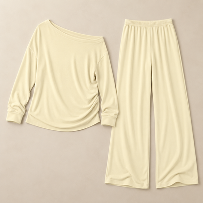 Women’s Off-Shoulder Long Sleeve Top & Wide-Leg Pants Set