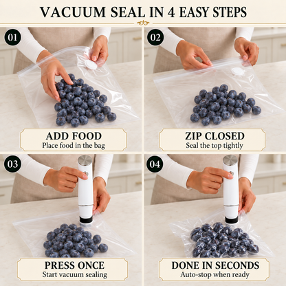 Portable Vacuum Food Sealer Bundle | Keeps Food Fresh 5x Longer