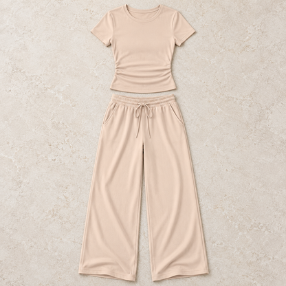 Women’s Two-Piece Short Sleeve Top & Wide-Leg Pants Set
